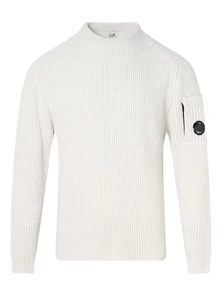 Pulover C.p. Company din fleece cu decolteu rotund alb