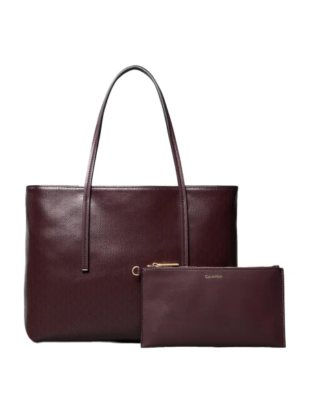 Geantă Calvin Klein Emblem Aop Small Tote Vișiniu bordo