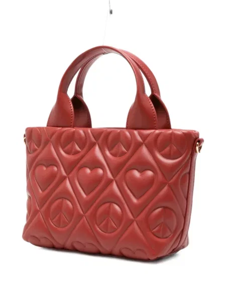 Кожена ватиран шопинг чанта Love Moschino със сърца червено
