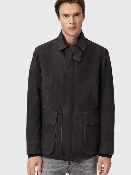 Замшевое пальто Allsaints черное