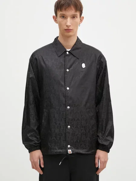 A Bathing Ape geacă Lux Sport Pattern Jacquard Coach Jacket bărbați de tranziție negru