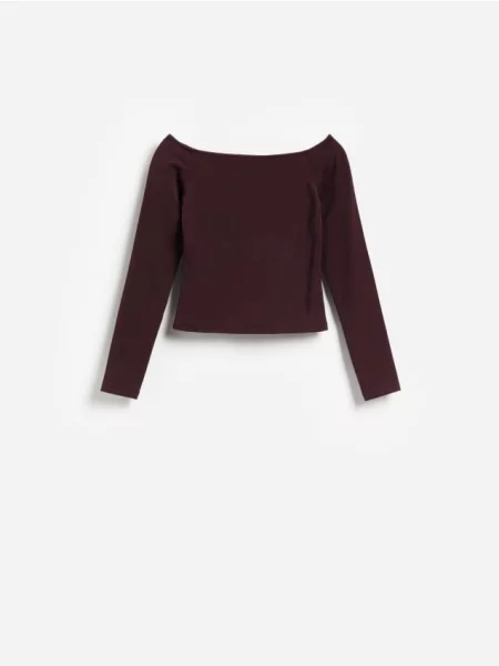 Reserved Tricou cu mânecă lungă din amestec de modal maro