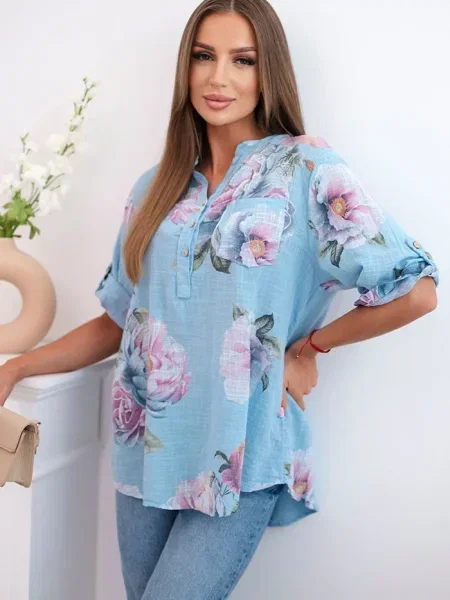 Bluza Kesi Włoski s cvjetnim printom plava