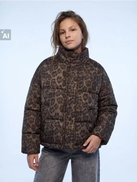 Sinsay Prošívaná bunda puffer s leopardím vzorem vícebarevná