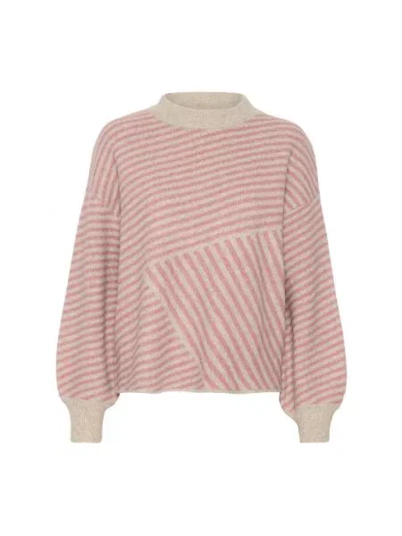 Sweter Kaffe wełniany w paski różowy