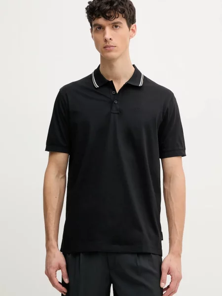 Тениска с яка Armani Exchange с принт черно