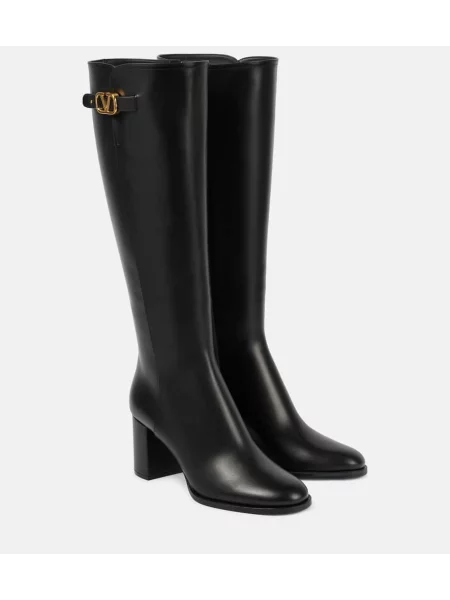 Usnjene škornji Valentino Garavani črna