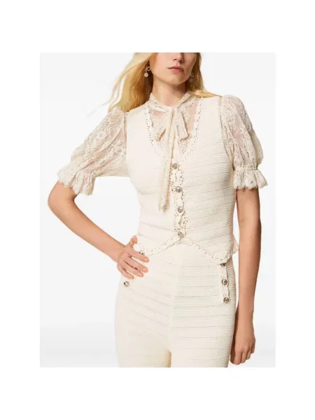 Dzianinowa kamizelka Twinset z autografem beżowa