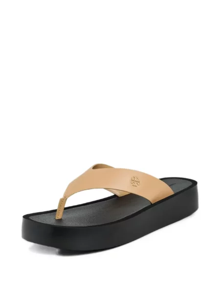 Kožené žabky Tory Burch na platformě hnědé