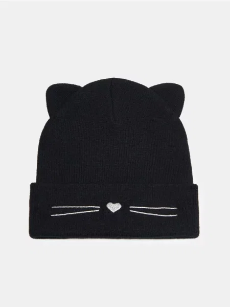 Sinsay Čepice beanie s 3D oušky a příměsí viskózy černá