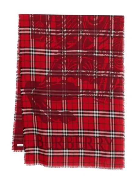 Fular Burberry cu franjuri în carouri roșu