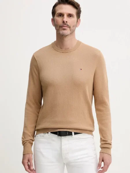 Пуловер с кашмир Tommy Hilfiger бордо от лека материя бежово