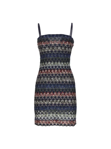Lniana sukienka mini Missoni niebieska