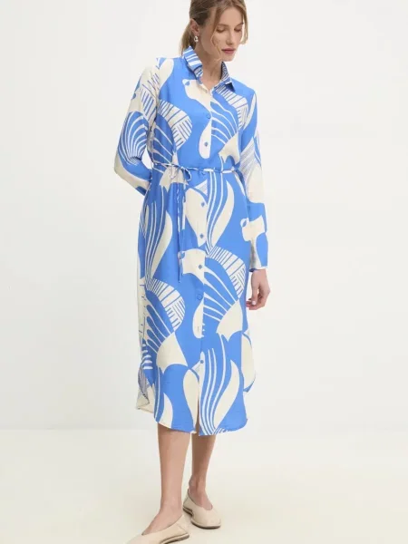 Answear Lab sukienka midi prosta niebieski