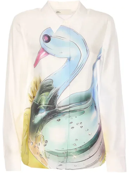 Cămașă Tory Burch de mătase alb