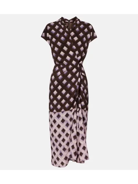 Sukienka midi Dries Van Noten z nadrukiem do kolan garniturowa brązowa