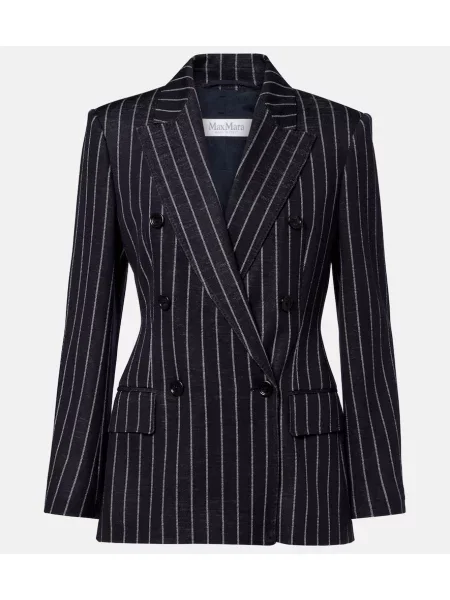 Sacou Max Mara din jerseu cu două rânduri de nasturi albastru