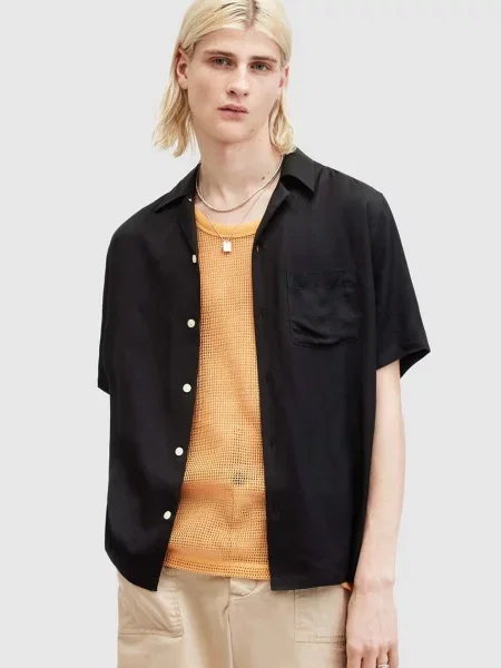 AllSaints koszula SUNSMIRK SS relaxed czarny