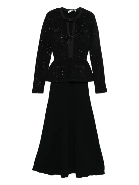 Rochie midi Self-portrait cu funde până la genunchi de costum negru