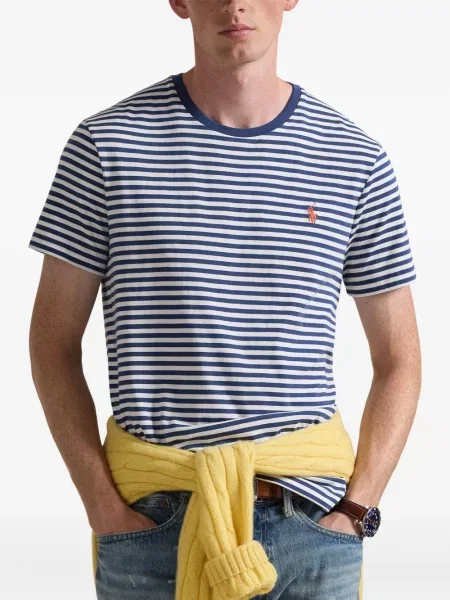 Tricou polo Polo Ralph Lauren cu dungi cu două rânduri de nasturi cu aplicații negru