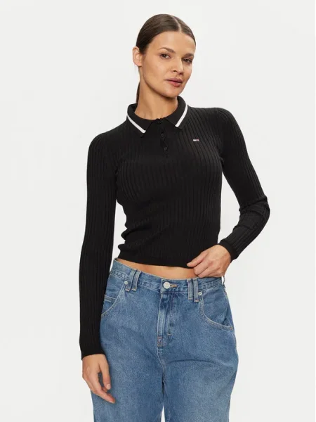 Пуловер с вълна Tommy Jeans дамски от лека материя черно