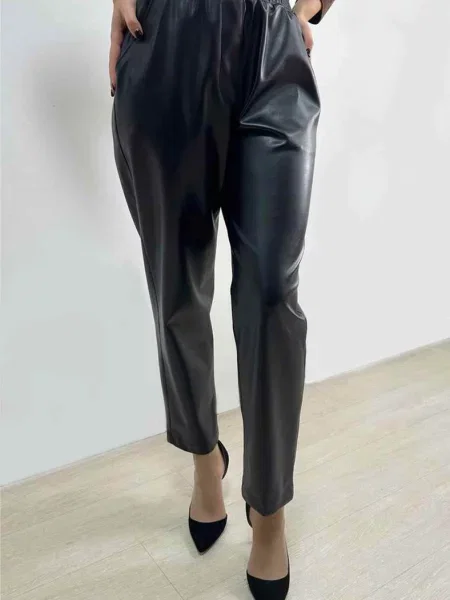 Женские брюки из экокожи TROUSERS LEATHER POCKETS TROUSERS LEATHER POCKETS чорні