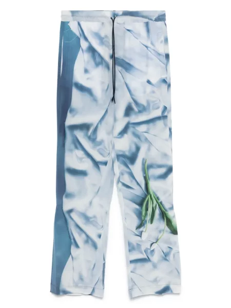 Pantaloni Victoria Beckham din satin cu model floral albastru
