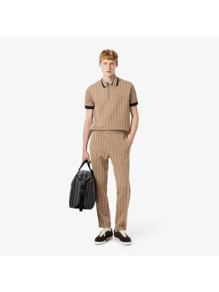 Lacoste Spodnie Dresowe Paryż Z Monogramem Regular Fit Jasnobrązowe brązowy