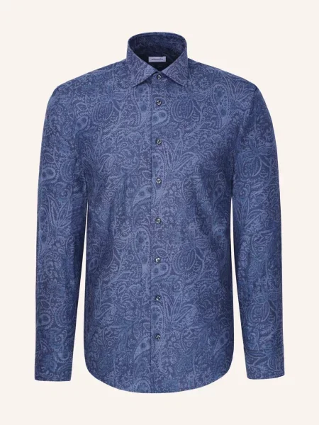 Seidensticker Koszula Flanelowa O Kroju Shaped Fit blau granatowa