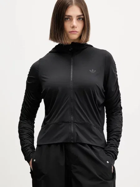 Pulover adidas Originals Ruched s kapuco črna