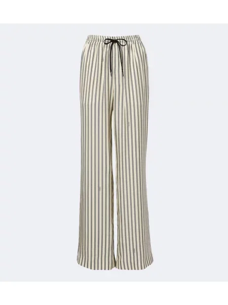 Pantaloni Versace de mătase cu dungi galben