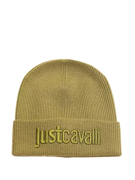 Căciulă Just Cavalli cu broderie tricotate verde