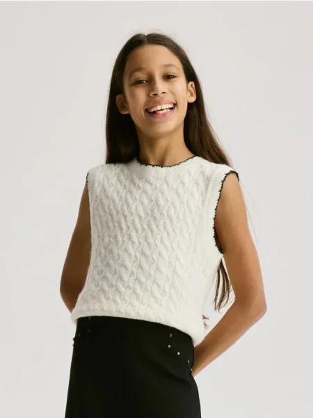 Reserved В’язаний жилет із сумішшю вовни кремовий 