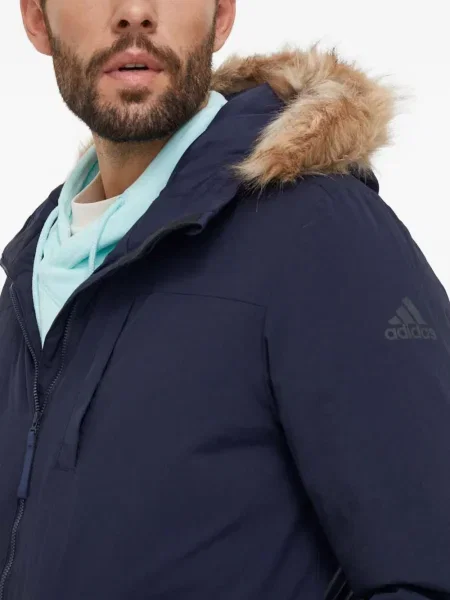 Prugasta parka Adidas s kapuljačom plava
