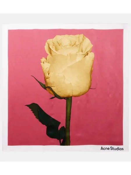 Fular Acne Studios din satin cu model floral roz