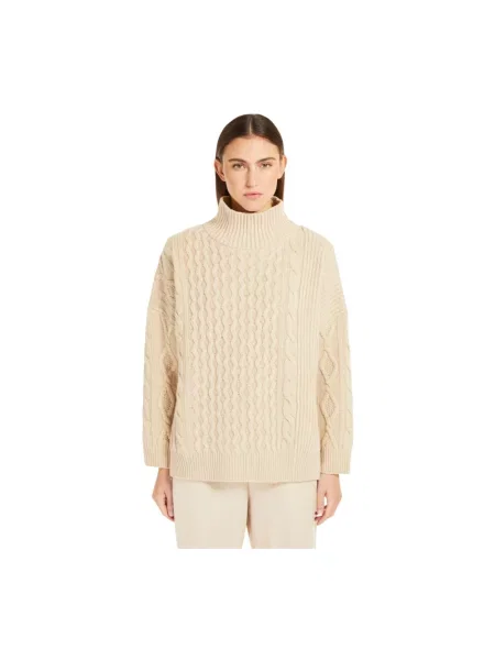 Sweter z golfem Max Mara Weekend wełniany beżowy