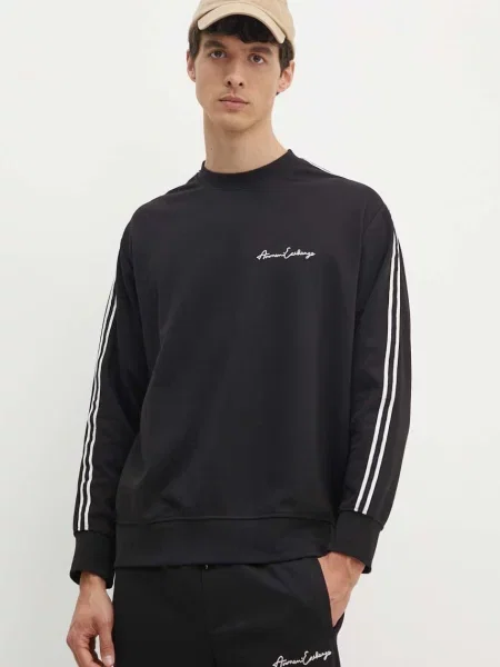 Armani Exchange bluza z kapturem z aplikacją czarny