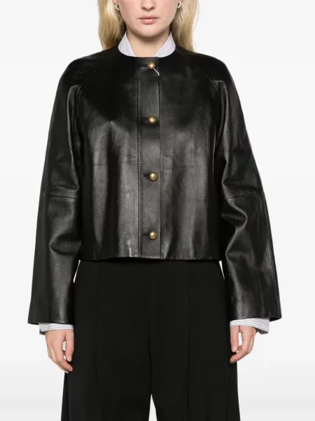 Кожено яке Max Mara с кръгло деколте черно