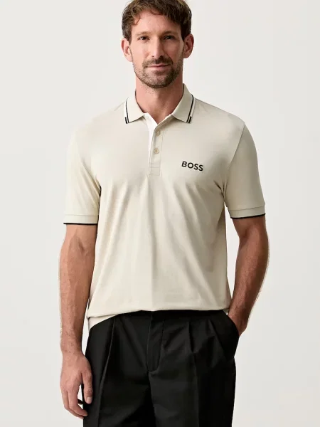 Tricou polo Boss Green stretch bej