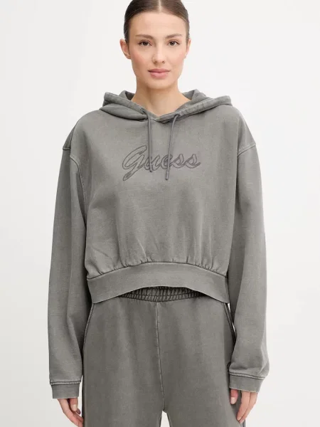 Bombažen pulover Guess MISTY s kapuco siva