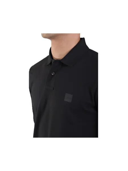 Koszulka polo Boss Orange z długim rękawem retro czarna