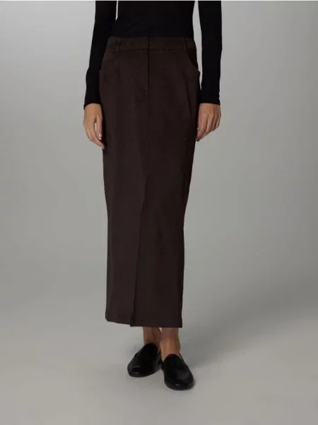 Reserved Спідниця міді з ефектом замші темно коричневий