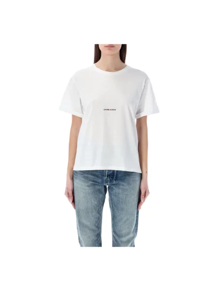 Krótka koszulka Saint Laurent z logo biała