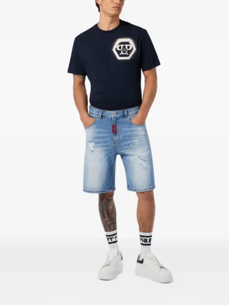 Šortai Philipp Plein su nubrozdinimais mėlyna