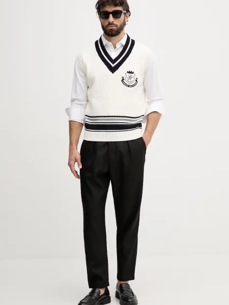 TOMMY HILFIGER Brezrokavnik slonovina / črna bež