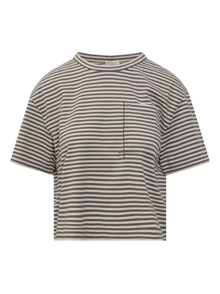 Koszulka Brunello Cucinelli w paski brązowa