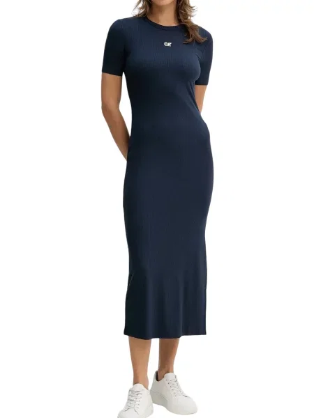 Rochie din denim Calvin Klein până la genunchi negru