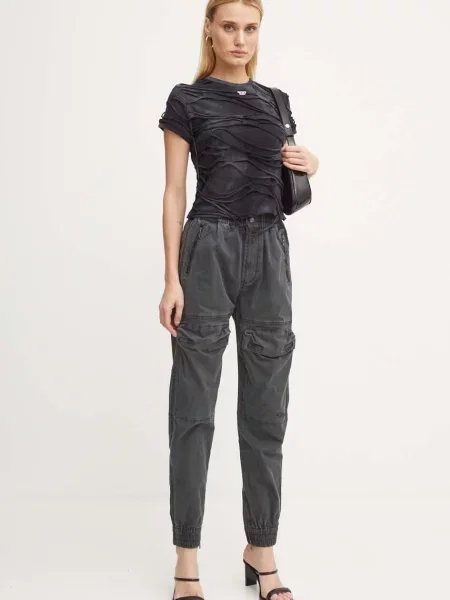 Diesel pantaloni P-RIDE femei high waist gri