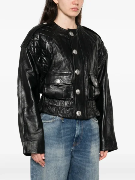 Pikowana kurtka skórzana R13 czarna