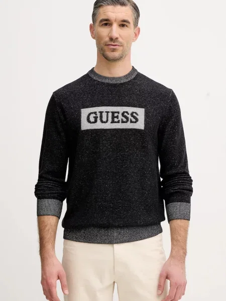 Пуловер с вълна Guess JACK черно